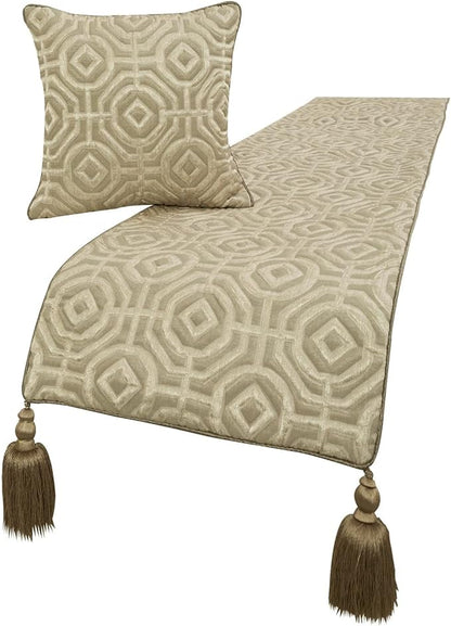 The HomeCentric King/Queen/Twin Beige Designer Twin 53"x18" Bed Runner with 2 Pillow Cover, Textured Bed Scarf on Silk Fabric - Hexagonal Norma