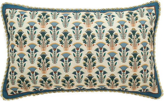 patdrea Designer Rectangle Throw Pillow Covers,Rustic Vintage Blue Linen with Floral Pattern Pillow Cover,Decorative Lumbar Pillowcases Cushion for Bed Living Room Outdoor Car,12"x20"