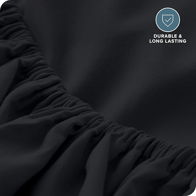 Fitted Bottom Sheet Short Queen Size - Premium 1800 Microfiber - Ultra-Soft Hotel Luxury - Deep Pocket - Durable and Long Lasting - Short Fitted Sheet (Short Queen, Black)