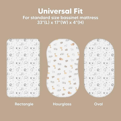 2-Pack Baby Bassinet Sheets Girl, Boy - 33x17 Viscose Derived from Bamboo Bedside Mattress Fitted Bassinet Sheets, Compatible with Halo Bassinest Swivel Sleeper, Baby Delight, Graco (KeaSafari)