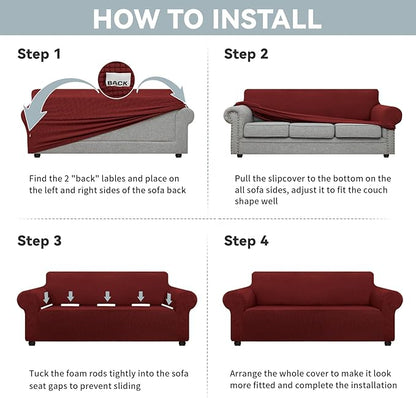 LURKA Stretch Oversized Sofa Slipcovers 1 Piece Couch Covers for 3 Cushion Couch Sofa Furniture Protector Full Sofa Covers with Elastic Bottom for Kids and Pet (X-Large,Dark Red)