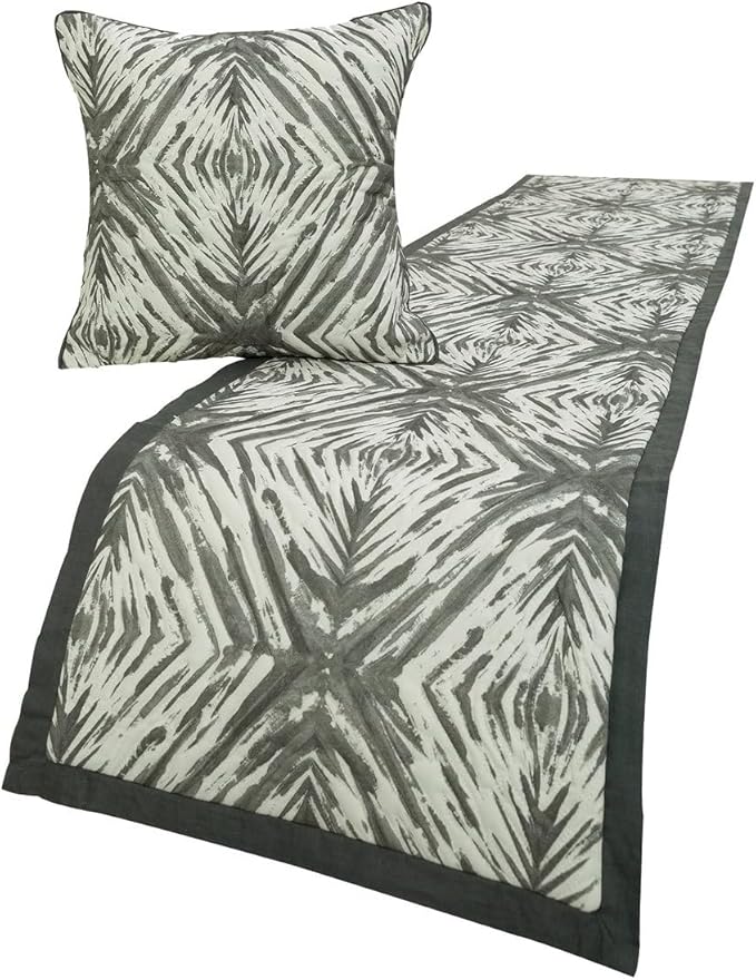 The HomeCentric King/Queen/Twin Grey & White Designer Queen 74"x18" Bed Runner with 2 Pillow Cover, Quilted Bed Scarf on Cotton Fabric - Grey Semblance