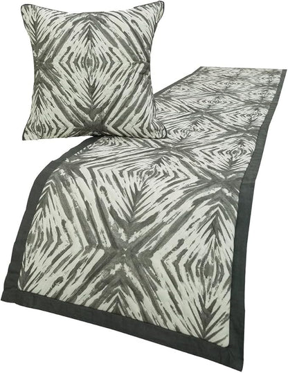 The HomeCentric King/Queen/Twin Grey & White Designer King 90"x18" Bed Runner with 2 Pillow Cover, Quilted Bed Scarf on Cotton Fabric - Grey Semblance