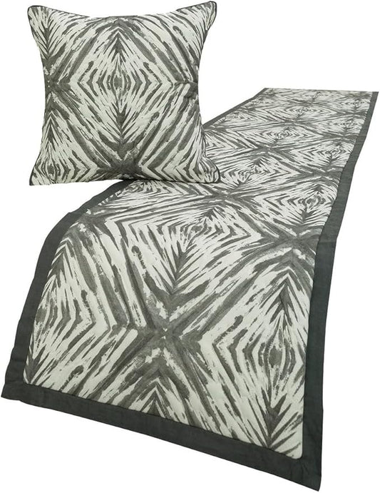 The HomeCentric King/Queen/Twin Grey & White Designer Full 68"x18" Bed Runner with Pillow Cover, Quilted Bed Scarf on Cotton Fabric - Grey Semblance