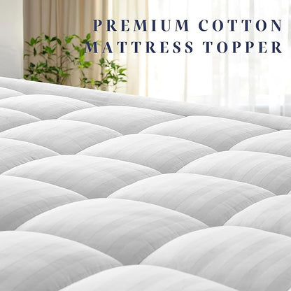 Cooling Breathable Twin Size Thick Mattress Topper, Premium Cotton Mattress Pad for Kids, Machine Washable (39 x 75 Inches, White)