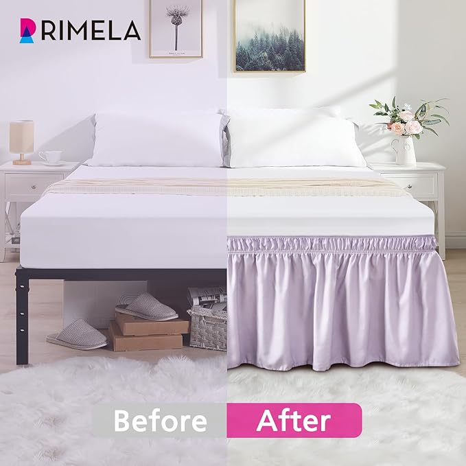 RIMELA Lavender Purple Bed Skirt Queen Size 15 Inch Drop, Wrap Around Elastic Bedskirt, Dust Ruffle for Adjustable Bed Base Machine Washable Easy to Install Bed Skirts