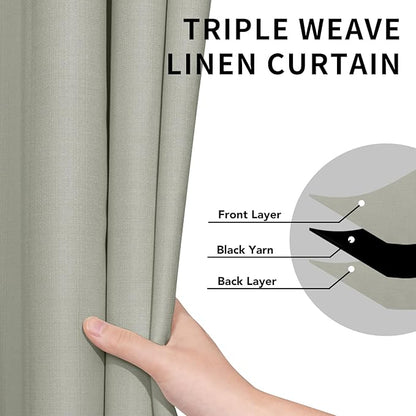 Easy-Going Linen Look 100% Blackout Curtain 52x63 Inch Window Curtain Drapes for Bedroom, Living Room Thermal Insulated Room Darkening (Set of 2 Panels, Stone)
