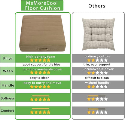 MeMoreCool Square Floor Pillow Seating for Adults Kids, Large Meditation Cushion Floor Pillow with Thick Foam & Soft Tufted Cover, Washable Big Pillow Seat Floor Cushion for Sitting Yoga 22" Coffee