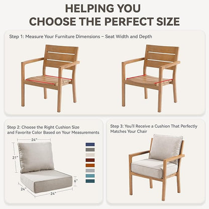 Outdoor Cushion Set for Furniture Patio Furniture, UV Resistant, Water Resistant - 6 Inch Thick Foam Garden Cushions– 24x24 Inch Patio Seat Covers for Chair/Sofa/Couch | Beige | 4-Pack |