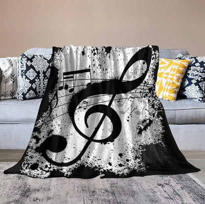 Music Blanket Black White Abstract Music Note Art Print Soft Cozy Lightweight Throw Blanket for Women Men Bedroom Living Room Dorm Chair Sofa Travel 50x60in