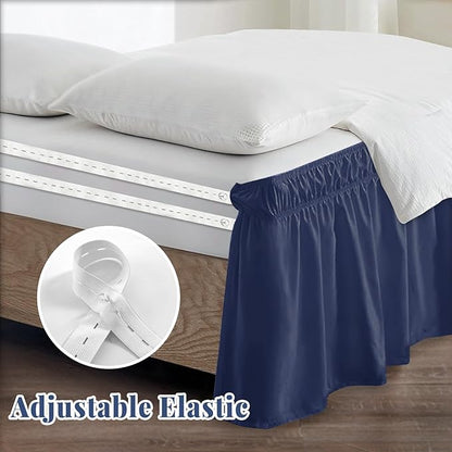 Queen Bed Skirt, Elastic Wrap Around Bed Skirt Queen Size, Bed Skirts for Adjustable Bed, Easy Fit with 18" Drop Length Tailored Drop Dust Ruffle (Navy)