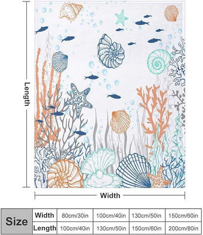 Nautical Coastal Blanket, Starfish Seashell Coral Beach Themed Drapes Ocean Orange Blue Teal Conch Print Throw Blankets for Sofa Couch Bed Room Birthday Decor, 40"x50"
