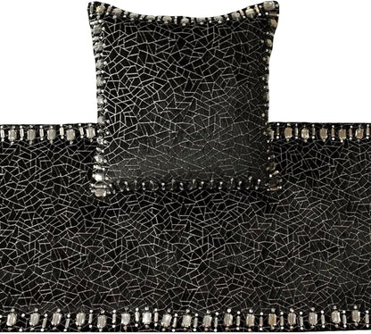 The HomeCentric King/Queen/Twin Black Decorative Full 68"x18" Bed Runner Without Pillow Cover, Mosaic & Crystal Bed Scarf on Velvet Fabric - Mosaic Noir