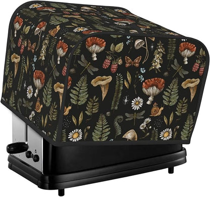 Vintage Witch Leaves Plant Mushroom 4 Slice Toaster Cover, Waterproof Toaster Dust Cover Bread Maker Protective Cover For Small Kitchen Appliance Dining Room Table Home Decor Gifts