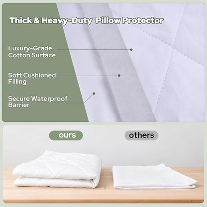 CoolShields Premium 100% Cotton Waterproof Pillow Protectors with Zipper, Breathable & Noiseless, Hypoallergenic Soft Skin-Friendly Surface for All-Night Comfort, Standard Size - 20”x26” (2 Pack)