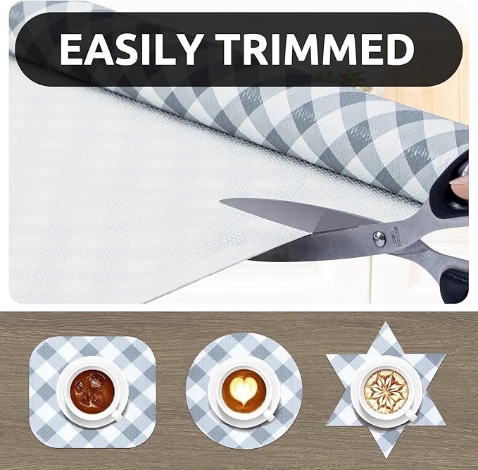 RAY STAR 18X96 Inch Shelf Liner for Kitchen Cabinets, Non-Adhesive Cabinet Liner Washable, PVC Drawer Liner for Dresser Non-Slip Bathroom (Plaid)(2 Roll)