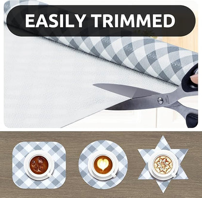 RAY STAR 18X96 Inch Shelf Liner for Kitchen Cabinets, Non-Adhesive Cabinet Liner Washable, PVC Drawer Liner for Dresser Non-Slip Bathroom (Plaid)(4 Roll)