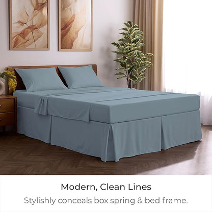 Mellanni Bed Skirt Full Size - Bed Skirting - 15-Inch Tailored Drop Pleated Dust Ruffle - Hotel Luxury Bedding - Wrinkle, Fade, Stain Resistant - 1 Bedskirt (Full, Blue Hydrangea)