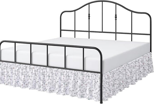 Cottington Lane Ruffled Bed Skirt Twin Size with Split Corner, Brushed Microfiber Hotel Quality Dust Ruffle, 21 Inch Drop Gathered Bedskirt, Soft, Stylish, Shrink & Fade Resistant, Coco Rose Leaf