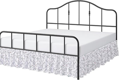 Cottington Lane Ruffled Bed Skirt Queen Size with Split Corner, Brushed Microfiber Hotel Quality Dust Ruffle, 21 Inch Drop Gathered Bedskirt, Soft, Stylish, Shrink & Fade Resistant, Coco Rose Leaf