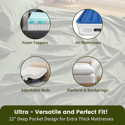 100% Linen Sheet Set Queen Size Extra Deep Pocket Fits 18-24 Inch Mattress, Breathable & Soft, Smooth 4-Piece Set for Thick Mattresses Hotel Luxury Bedding（Queen, Forest Green）