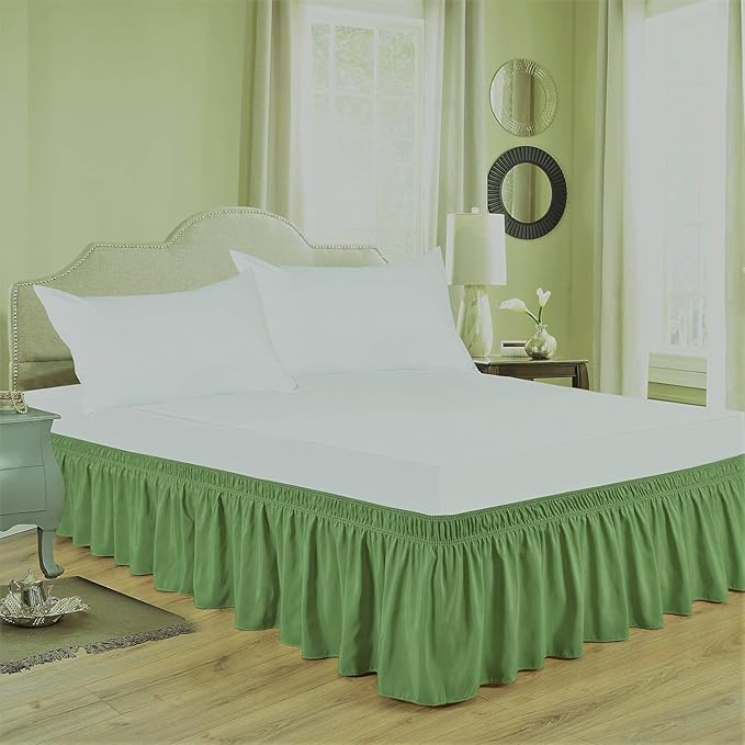 Sage Wrap Around Bed Skirts with 16" Drop - Three Sides Fabric Adjustable Elastic Dust Ruffle Silky Soft -600 TC Stretchy Bed Skirt-Twin XL(39"X 80") Sage