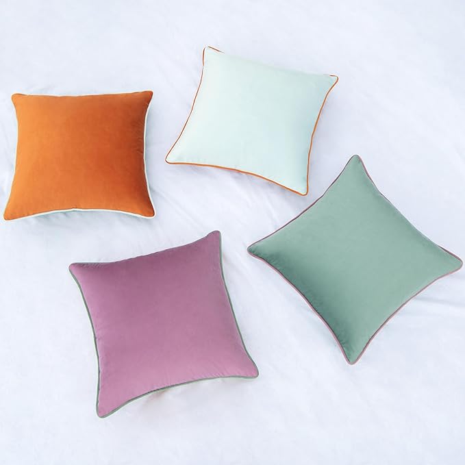 MONDAY MOOSE Decorative Throw Pillow Covers Cushion Cases, Set of 4 Soft Velvet Modern Double-Sided Designs, Mix and Match for Home Decor, Pillow Inserts Not Included (18x18 inch, Purple/Teal)