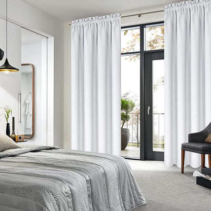 DWCN Blackout Curtains for Bedroom – Thermal Insulated Energy Saving Drapes for Living Room, Greyish White, W 38 x L 84 Inch, Set of 2 Rod Pocket Curtain Panels