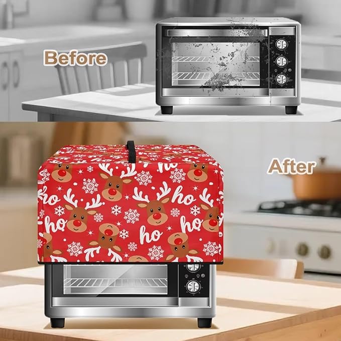Microwave Ovens Dust Cover, Christmas Elk Heat-Resistant Waterproof Polyester Oven Protection Case for Microwave Oven Smart Oven Toaster Stainless Steel Oven