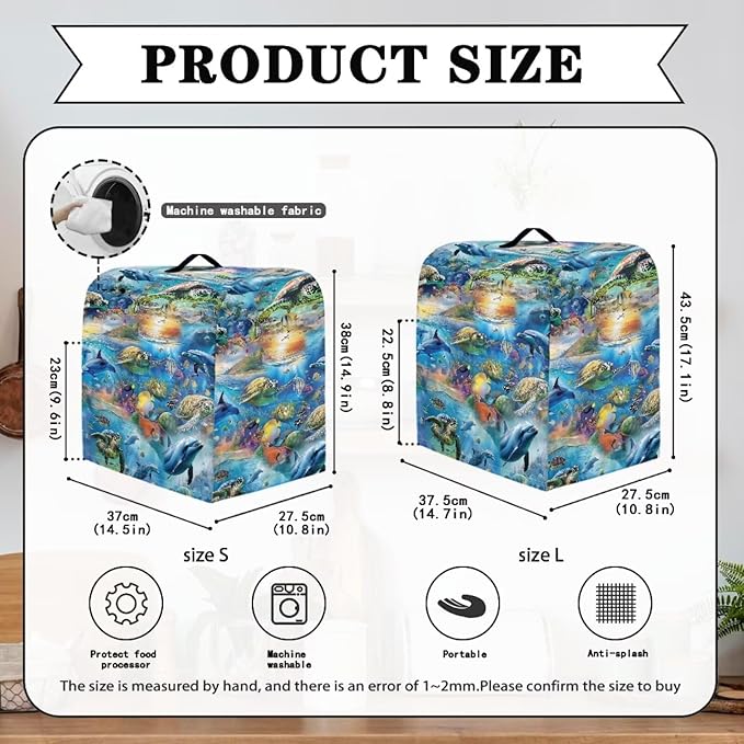 Ocean Dolphin Turtle Print Mixer Cover Stand Mixer Dust Proof Covers with Handle and Front Pockets Kitchen Aid Mixer Cover for 4.5-5 Qt Mixer,Kitchen Coffee Maker Toaster Machine Dust Cover