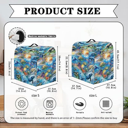 Ocean Dolphin Turtle Print Mixer Cover Stand Mixer Dust Proof Covers with Handle and Front Pockets Kitchen Aid Mixer Cover for 4.5-5 Qt Mixer,Kitchen Coffee Maker Toaster Machine Dust Cover