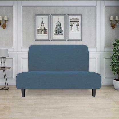 Easy-Going Stretch Futon Sofa Slipcover Armless Sofa Bed Cover Furniture Protector Without Armrests with Elastic Bottom for Kids,Soft Jacquard Fabric Small Checks（Medium Futon,Bluestone