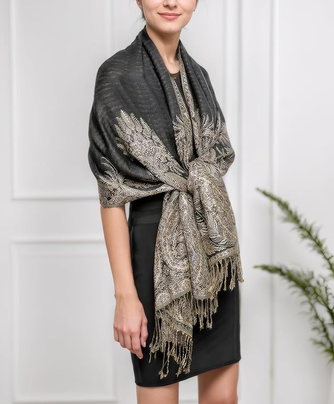 Achillea Big Paisley Pashmina Shawl Wrap for Women – Elegant Scarf for Weddings, Evening Dresses, Festivals & Daily Wear