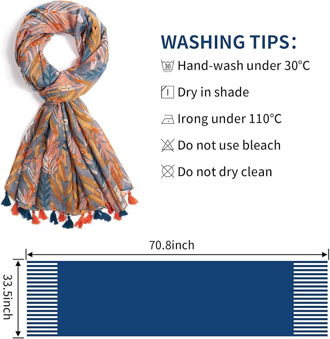 Scarf for Women Lightweight Soft Floral Leopard Printed Scarves Fall Winter Fashion Shawl Wrap with Fringe