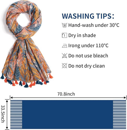 Scarf for Women Lightweight Soft Floral Leopard Printed Scarves Fall Winter Fashion Shawl Wrap with Fringe