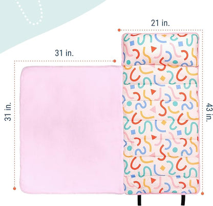 Wildkin 43-inch Kids Nap Mat – Soft Microfiber Toddler Sleeping Mat with Pillow