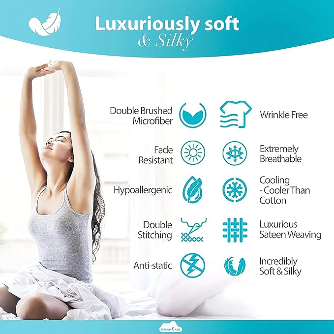 DREAMCARE Twin XL Sheet Sets - 4pc Cooling Sheets XL Twin Sheets - Twin XL up to 21” Deep Pocket – Hotel Luxury Extra Long 100% Brushed Microfiber with Side Pocket - D. Gray