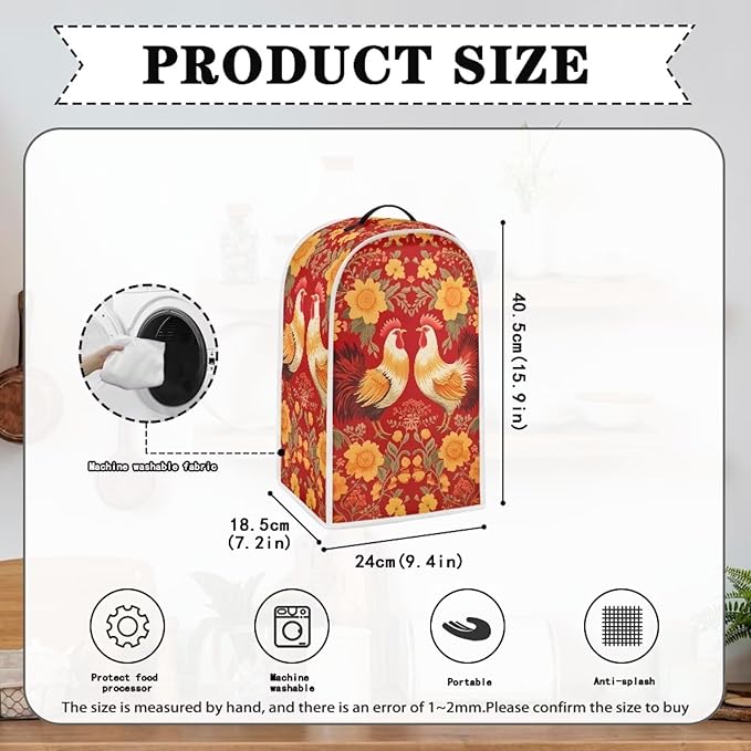 Rooster Dust Cover Kitchen Blender Cover Flower Washable Toaster Bread Maker Dustproof Cover Kitchen Appliance M