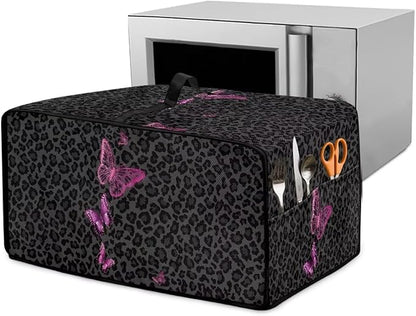 Butterfly Leopard Print Microwave Oven Dust Cover Heavy Duty Microwave Oven Cover Foldable Dust-Proof Kitchen Machine Covers Case Protections for Toaster Oven, L