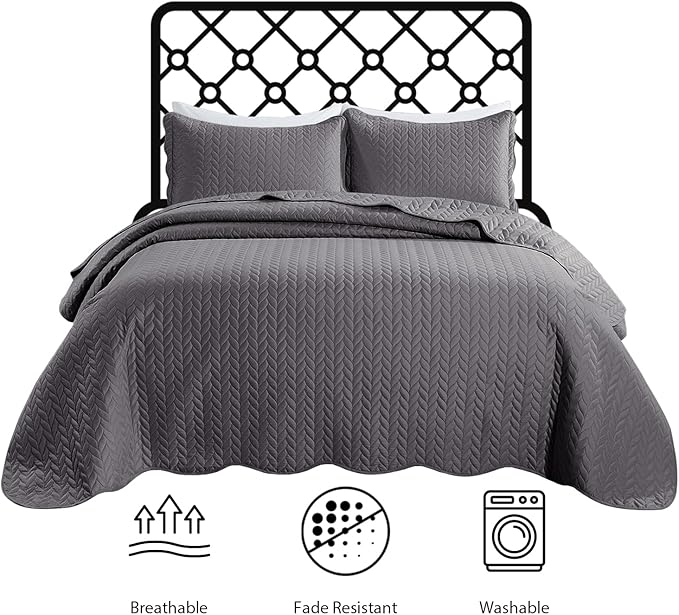 IR Imperial Rooms 8 Pack Quilt King Size Bedding (106" x 96") - Bulk Wholesale for Hotels, Guest Bedroom & Airbnbs - Lightweight Microfiber Reversible Embossed Quilts Bedspread (Grey)
