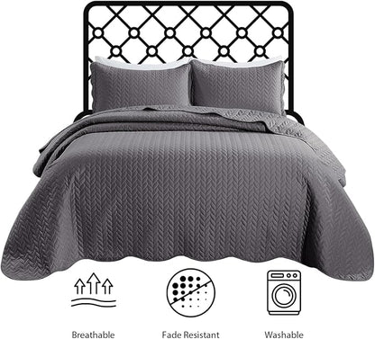 IR Imperial Rooms 8 Pack Quilt King Size Bedding (106" x 96") - Bulk Wholesale for Hotels, Guest Bedroom & Airbnbs - Lightweight Microfiber Reversible Embossed Quilts Bedspread (Grey)