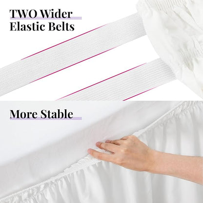 RIMELA White Bed Skirt Twin Size 15 Inch Drop, Elastic Bed Skirting for Bed Base and Frame, Bedding Dust Ruffle Easy to Install, Lightweight Wrap Around Adjustable Bedskirt