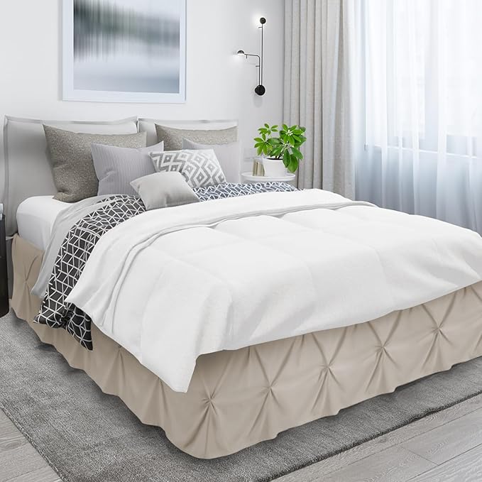 Nestl Linen Bed Skirt Cal King Size, Pinch Pleat Cal King Bed Skirt, 14" Inch Drop Cal King Bedskirt, Hotel Quality Linen Bed Skirts, Microfiber Bedskirt for Cal King Bed, Linen Cal King Bed Skirt