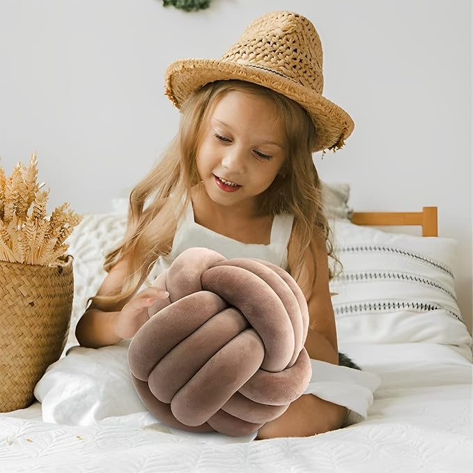 Knot Ball Pillows, Round Throw Pillow Cushion Home Decoration Soft Plush Pillow, Throw Knotted Ball Pillow Handmade Children Room Decoration Round Plush Toy Pillow (Coffee,11"/28cm)