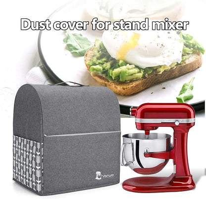 Yarwo Stand Mixer Cover Compatible with 6-8 Quart KitchenAid Mixer, Protective Dust Cover with Top Handle and Pockets for Accessories, Gray with Grid