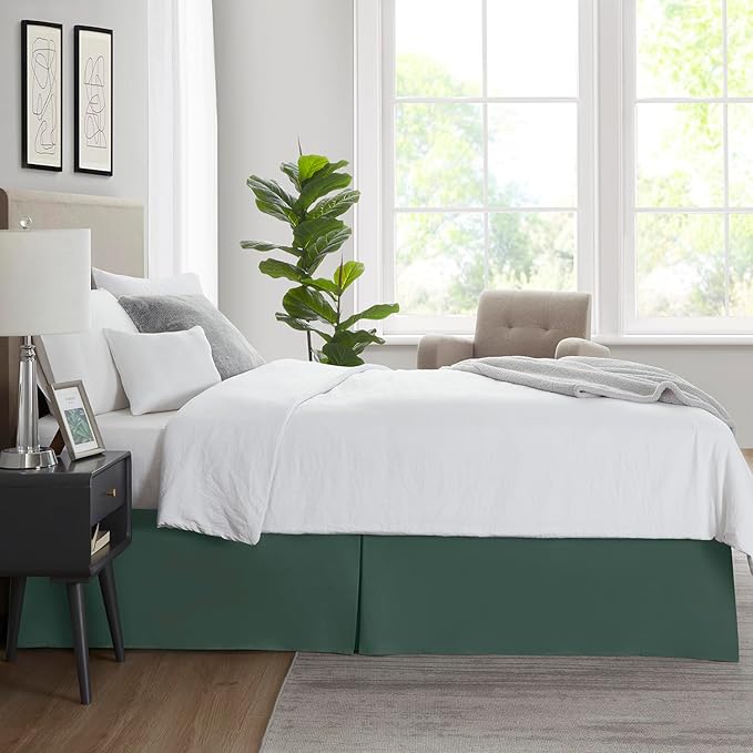 Nestl Forest Green Full XL Bed Skirt - Full XL Size Bed Skirt 14 Inch Drop - Brushed Microfiber Bed Skirts - Hotel Quality Pleated Bed Skirt - Shrinkage & Fade Resistant