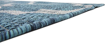 Unique Loom Outdoor Trellis Collection Area Rug (8' x 11' 4" Rectangle, Teal/ Gray)