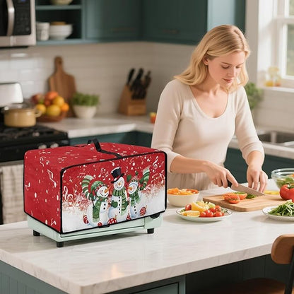 Christmas Convection Toaster Oven Cover with Pockets, Holiday Decor Smart Microwave Baking Oven Dust Cover for Countertop, L, 18.5 x 22.5 x 13 Inches, Snowman Musical Note Red