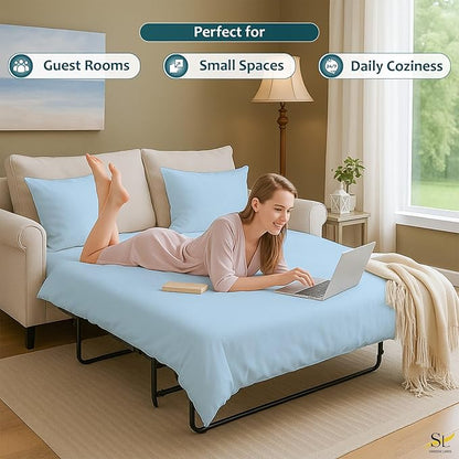 Sleeper Sofa Bed Sheet Set – Full Size, 100% Cotton, 338 Thread Count – 4-Piece Sofa Bed Sheets – Fits Mattresses Up to 6” Deep – Soft & Durable Pull-Out Couch Sheets (Light Blue Solid)