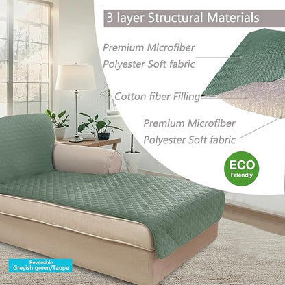 U-NICE HOME Sectional Couch Cover for Dogs Chaise Lounge Reversible Sofa Cover Furniture Protector Cover for Pets with Elastic Adjustable Strap (Chaise Lounge, Greyish Green/Taupe)